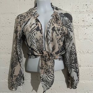 Sam & Lavi Womens Top XS Gray Tan Animal Print Rayon Crop E6